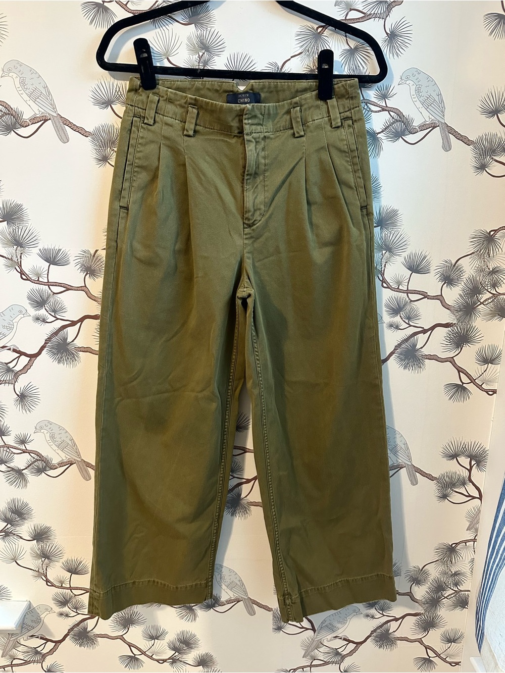 J. Crew Olive Green Wide-Leg Pleated Pants